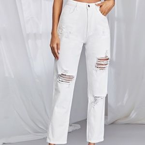 High Waisted Ripped Detail Jeans